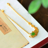 Natural Green Hetian Chalcedony Frog Ingot Bracelet