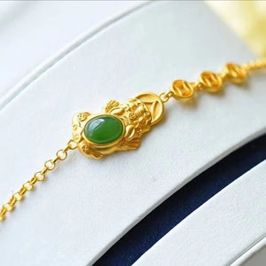 Natural Green Hetian Chalcedony Frog Ingot Bracelet