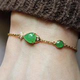Green Chalcedony Noodle Fish Bracelet Retro Silver Jewelry
