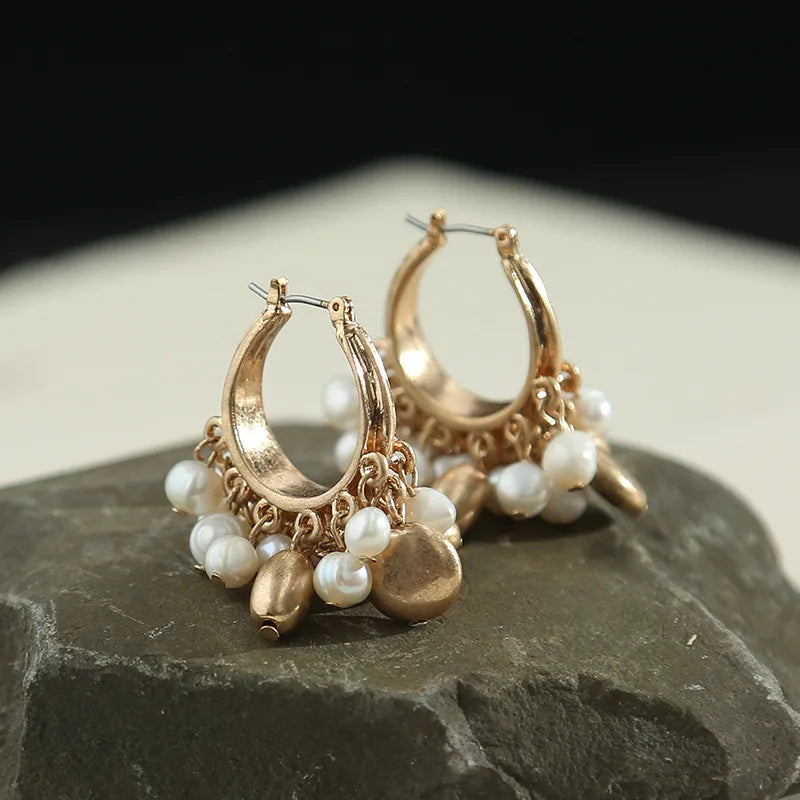 Boho Gold-Plated Natural Pearl Earrings