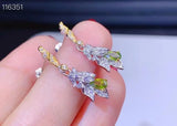 Natural Peridot Earrings 925 Silver Two-Color Plating Small Fresh