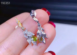 Natural Peridot Earrings 925 Silver Two-Color Plating Small Fresh