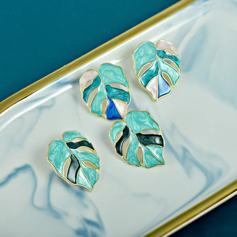 Oil Dripping Lucky Leaf Earrings - East Gate Plant Leaf Design