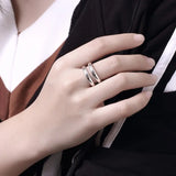 925 Silver Double Line Bangles Rings Set Women Party Wedding