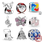 Christmas Dino Santa Pendant Beads Silver 925 Bracelet Bangle Jewelry Making