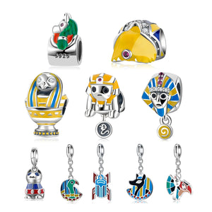 Egyptian Pharaoh Series Beads Pendant S925 Sterling Silver Bracelet DIY Access.