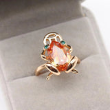 Citrine Golden Toad Frog Open Ring Sparkle Gold-Plated Craft Charm