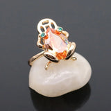 Citrine Golden Toad Frog Open Ring Sparkle Gold-Plated Craft Charm