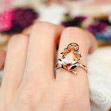 Citrine Golden Toad Frog Open Ring Sparkle Gold-Plated Craft Charm