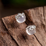 Moonlight Chalcedony Plum Blossom Earrings - Anniversary Gift