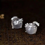 Moonlight Chalcedony Plum Blossom Earrings - Anniversary Gift