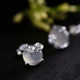Moonlight Chalcedony Plum Blossom Earrings - Anniversary Gift