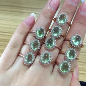 Vintage Prehnite Egg Noodle Ring - Adjustable Silver Jewelry