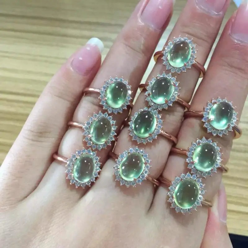 Vintage Prehnite Egg Noodle Ring - Adjustable Silver Jewelry