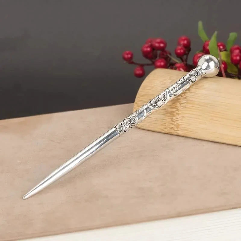 Retro Thai Silver Flower Hairpin Hanfu Accessory