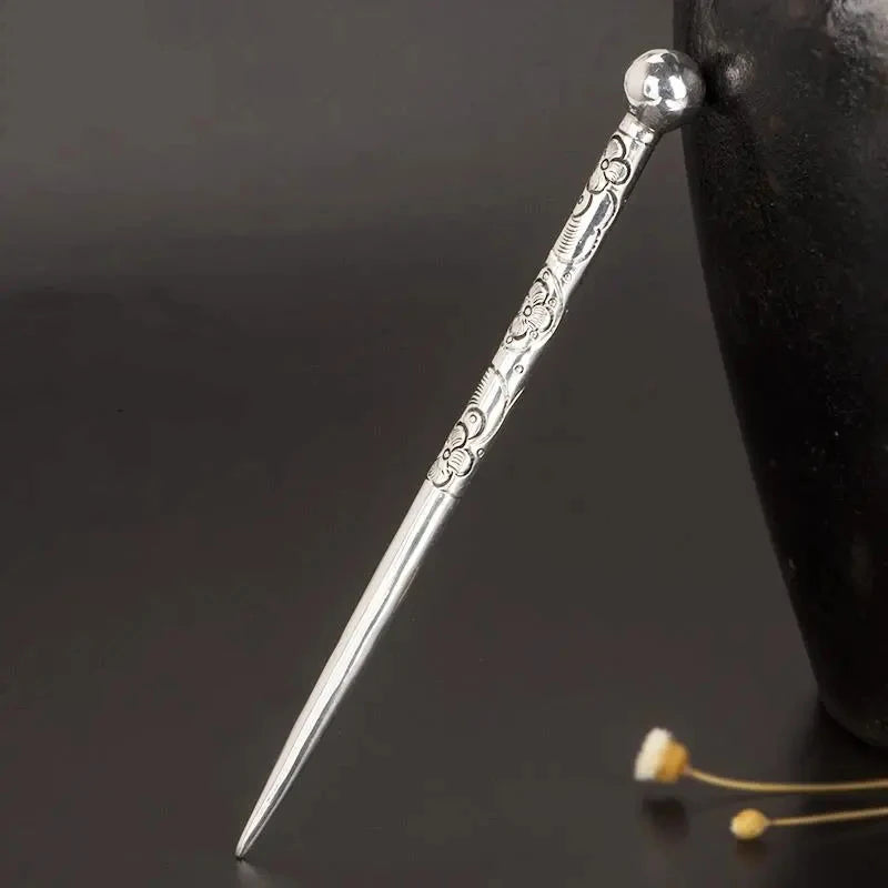 Thai Silver Flower Hairpin Hanfu Charm Jewelry