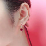 Ruby Rose Earrings Retro Light Shining Noble Charm Women's Silver Jewelry
