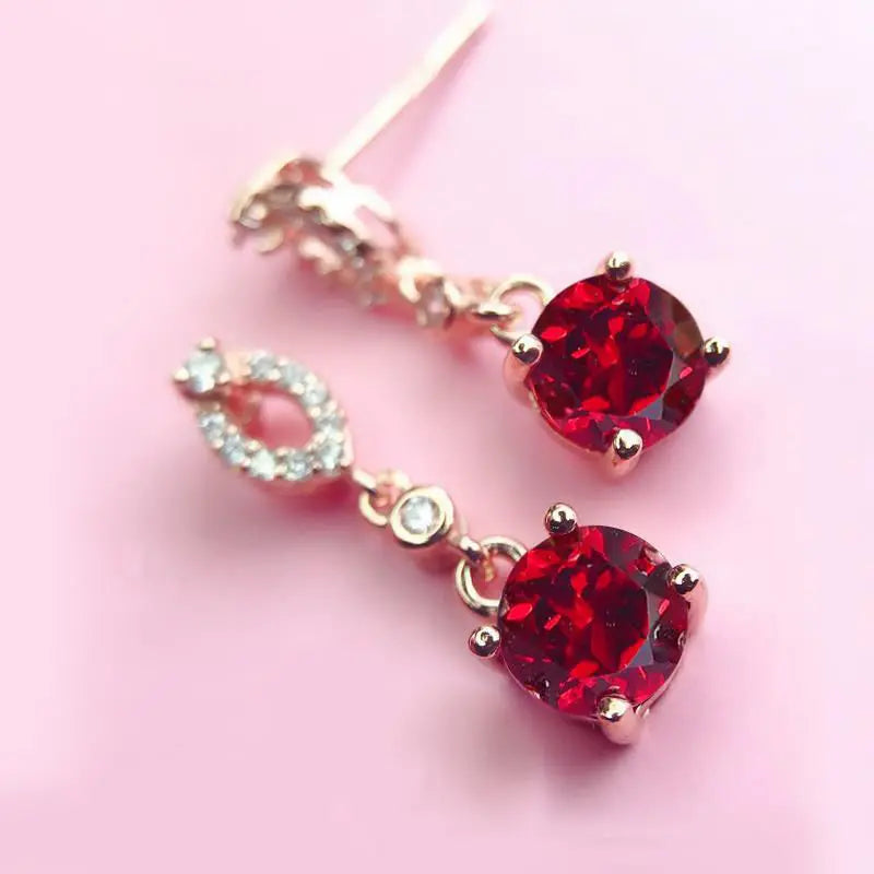Ruby Rose Earrings Retro Light Shining Noble Charm Women's Silver Jewelry