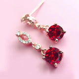 Ruby Rose Earrings Retro Light Shining Noble Charm Women's Silver Jewelry