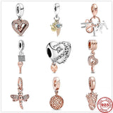 925 Silver Happy Interlocking Hearts Charm Dangle for Bracelet DIY Jewelry