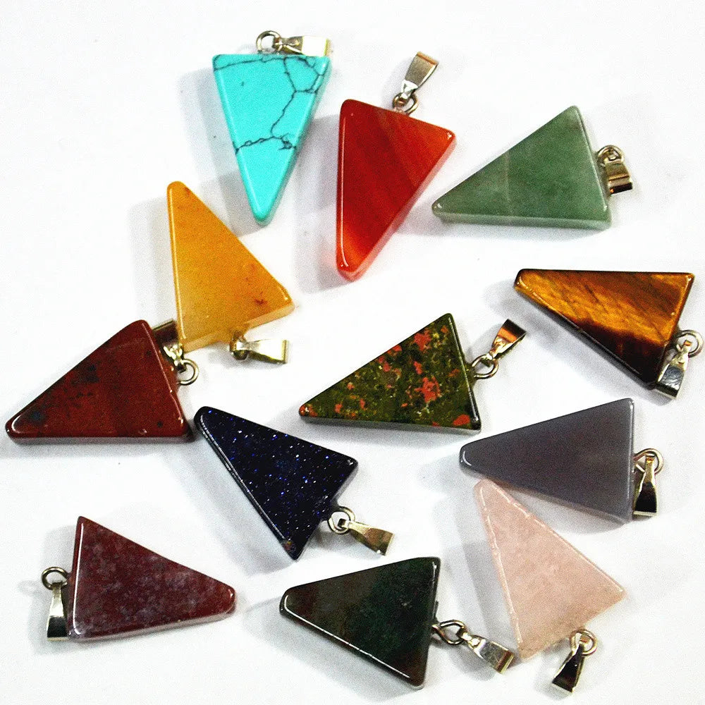 Stone Multicolor Triangle Necklace Pendant DIY Men Women Accessories