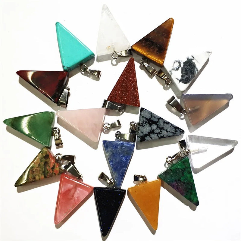 Stone Multicolor Triangle Necklace Pendant DIY Men Women Accessories