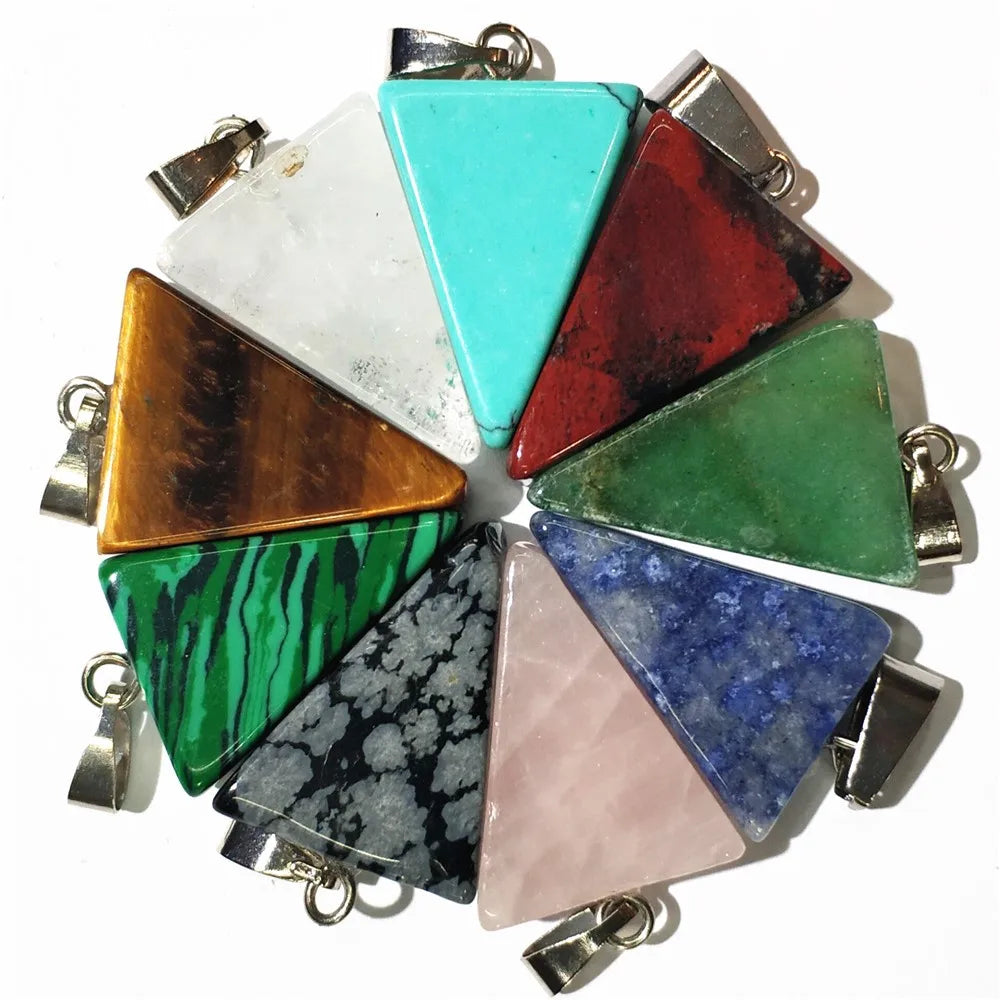 Stone Multicolor Triangle Necklace Pendant DIY Men Women Accessories