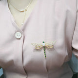 Women's Natural Pearl Dragonfly Brooch with Cubic Zirconia