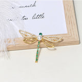 Women's Natural Pearl Dragonfly Brooch with Cubic Zirconia