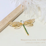 Women's Natural Pearl Dragonfly Brooch with Cubic Zirconia