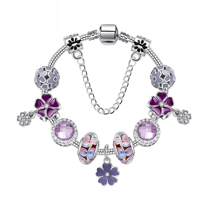 Panjia Purple Petal Pendant Bracelet DIY Beaded Bracelet