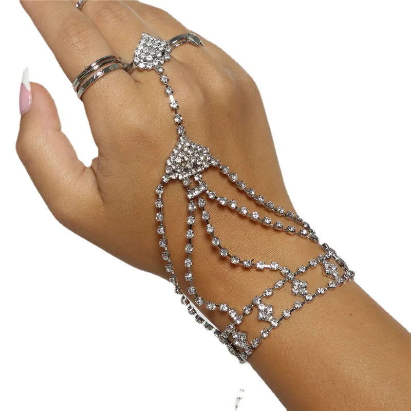Bohemian Rhinestone Ring Bracelet Flash Crystal Claw Chain Jewelry