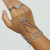 Bohemian Rhinestone Ring Bracelet Flash Crystal Claw Chain Jewelry
