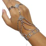 Bohemian Rhinestone Ring Bracelet Flash Crystal Claw Chain Jewelry
