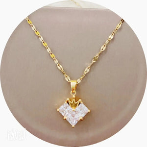 Peach Heart Crown Titanium Steel Necklace