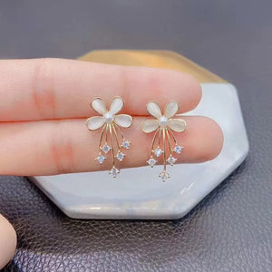 Opal Flower Earrings with Zirconium S925 Sterling Silver