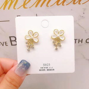 Opal Flower Earrings with Zirconium S925 Sterling Silver