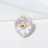 14K Plated Baroque Pearl Angel Eye CZ Brooch Lady Costume Jewelry