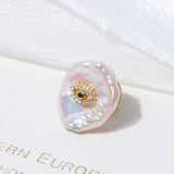 14K Plated Baroque Pearl Angel Eye CZ Brooch Lady Costume Jewelry