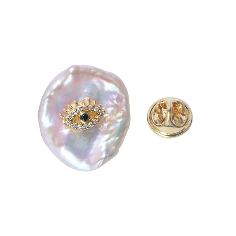 14K Plated Baroque Pearl Angel Eye CZ Brooch Lady Costume Jewelry