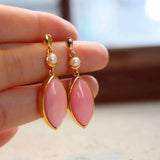 Pink Drop-Shaped Pearl Earrings for Women