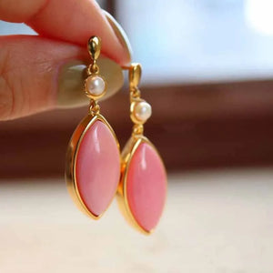 Pink Drop-Shaped Pearl Earrings for Women