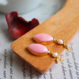 Pink Drop-Shaped Pearl Earrings for Women
