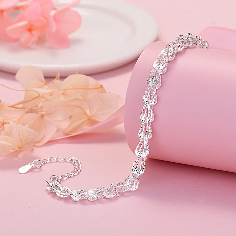 925 Sterling Silver Carved Pattern Bracelets for Women Jewelry