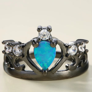 Princess Crown Opal CZ Wedding Ring Gold Band Size 6-10