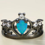 Princess Crown Opal CZ Wedding Ring Gold Band Size 6-10