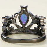 Princess Crown Opal CZ Wedding Ring Gold Band Size 6-10