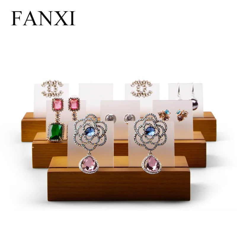 Solid Wood Earring Display Rack with Card Slot