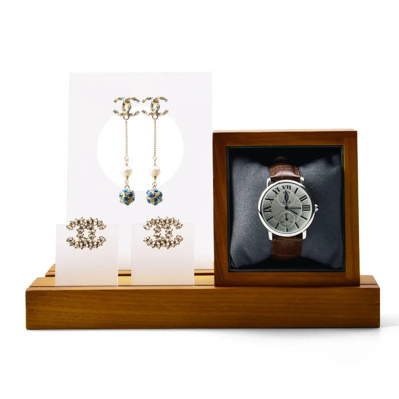 Solid Wood Earring Display Rack with Card Slot