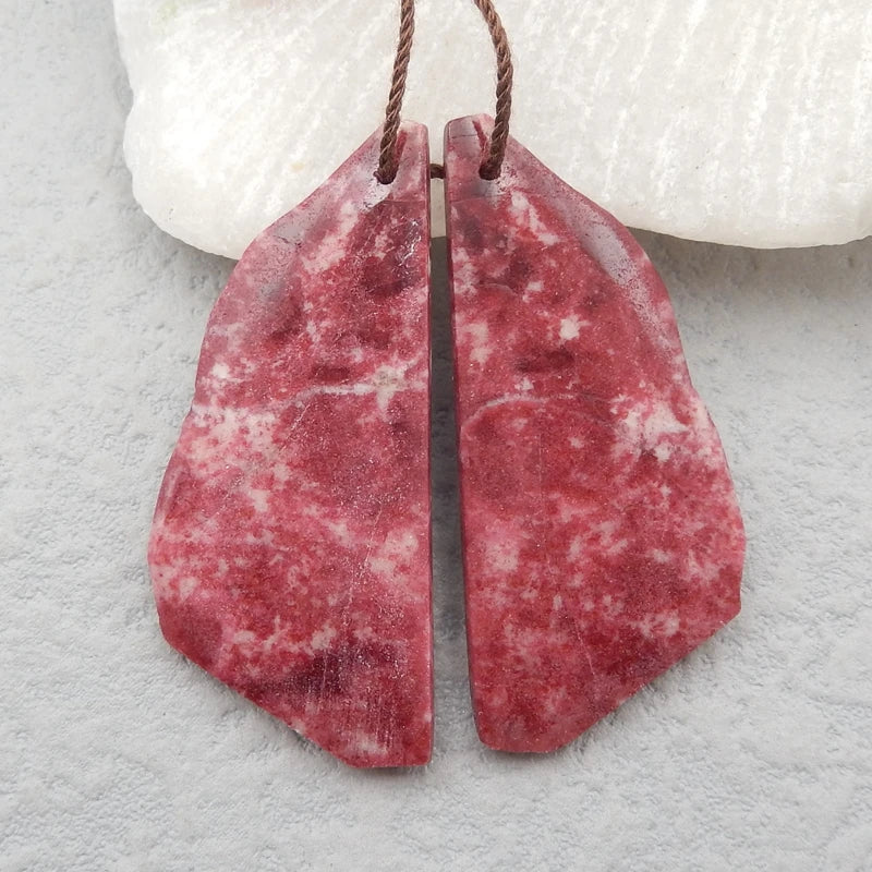 Natural Thulite Gemstone Woman Earrings Beads 41x18x4mm
